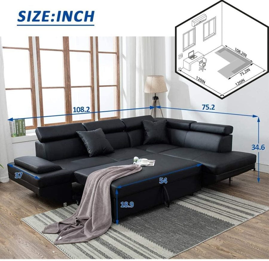 Black Sofa Sectional Sofa Bed futon - Image 8