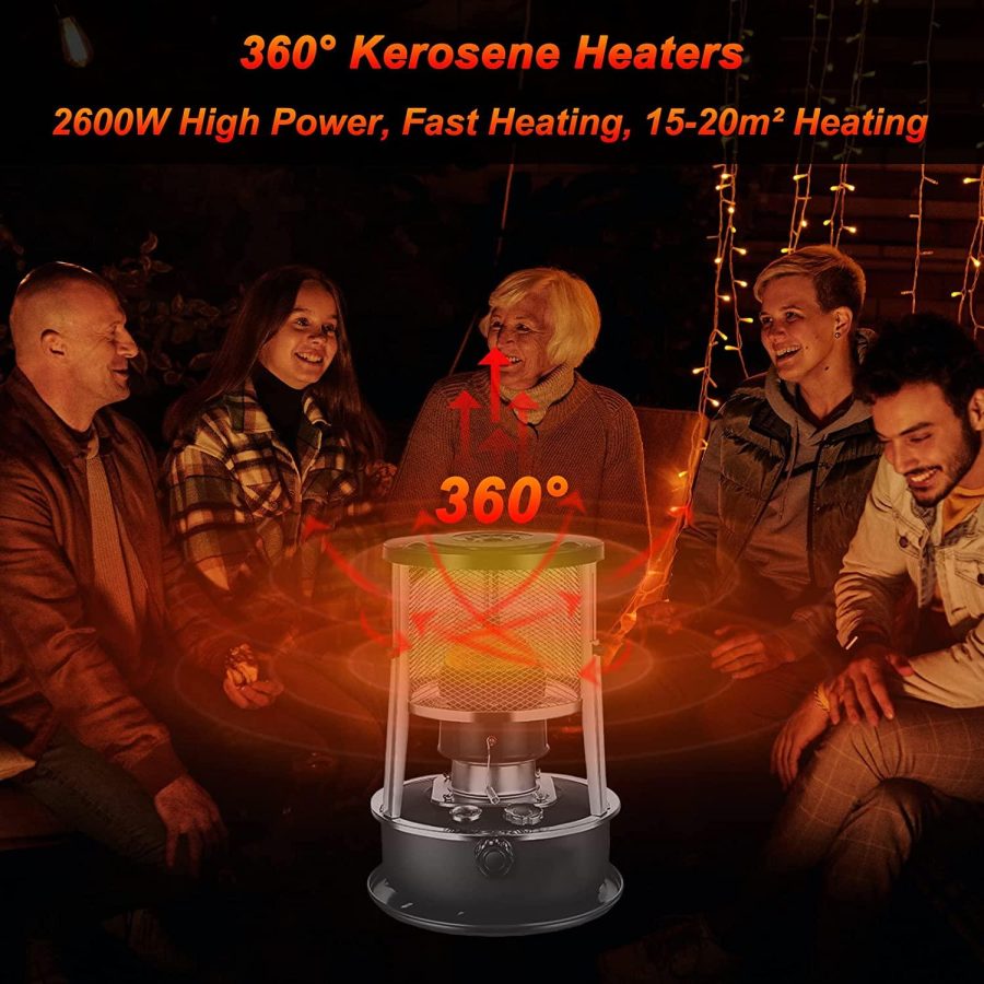 Kerosene Heater for Indoor/Outdoor Use Non Electric Portable Heater with Camping Kettle, 3 Wick, 2600W Small Kerosene Space Heaters, Kerosene Stove for Patio, Fishing, Tent Heater - Image 3