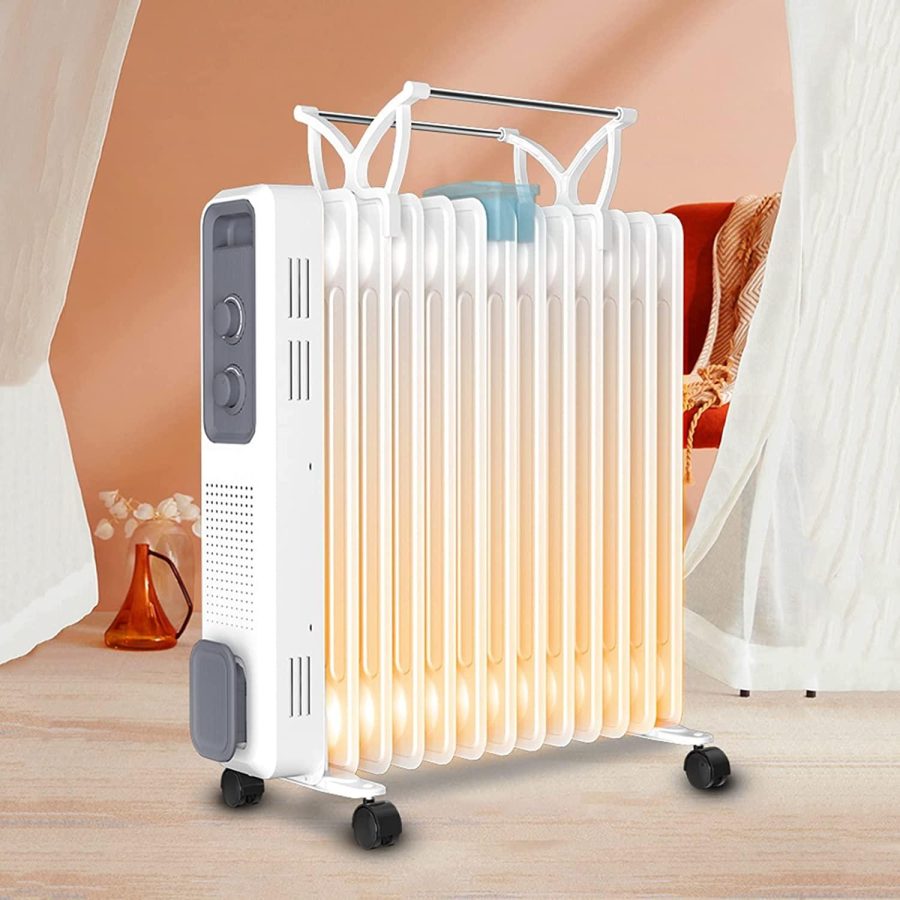 HORV Electric Heating with Thermostat Oil Radiator 2200 watts Energy-Saving Mobile convector Electric  Standing Heater Quiet Indoor Heater for Rooms up to 25㎡ with 13 Slats overheating Protection