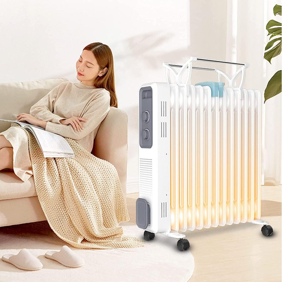 HORV Electric Heating with Thermostat Oil Radiator 2200 watts Energy-Saving Mobile convector Electric  Standing Heater Quiet Indoor Heater for Rooms up to 25㎡ with 13 Slats overheating Protection - Image 2