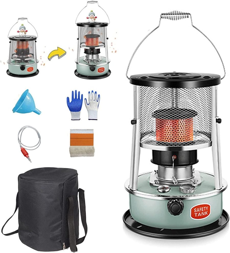 Flxsxq Kerosene Stove Burner, Windproof Kerosene Heaters,Protective Cover Adjustable Emergency Tent Heater,No Electricity Required,with Storage Bag and Accessories