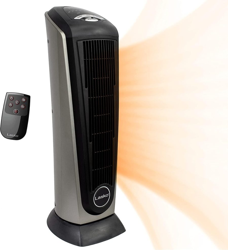 Lasko Lasko-22 Digital Ceramic Oscillating Remote (751320) Tower Heater, 8.5x2033 L x 7.25x2033 W x 23x2033 H, Grey/Black