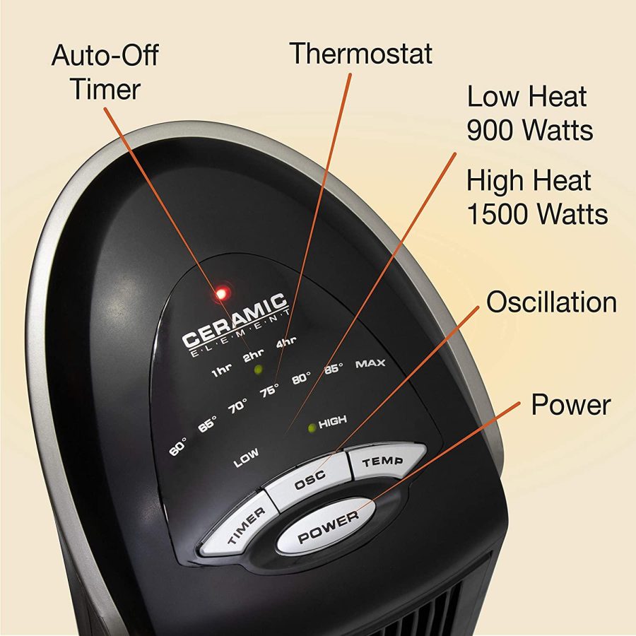 Lasko Lasko-22 Digital Ceramic Oscillating Remote (751320) Tower Heater, 8.5x2033 L x 7.25x2033 W x 23x2033 H, Grey/Black - Image 3