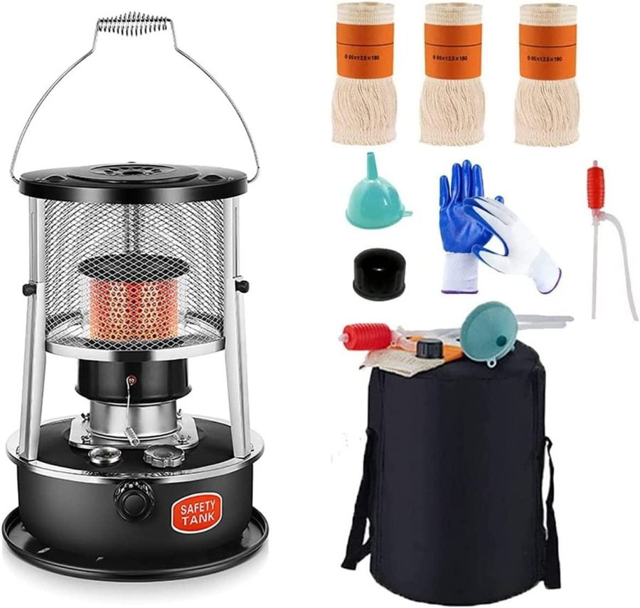 DUTIL Adjustable Height Kerosene Stove, Indoor Heater Non Electric with Glass Chimney,Black Portable Kerosene Stove Heaters, with Storage Bag and Accessories