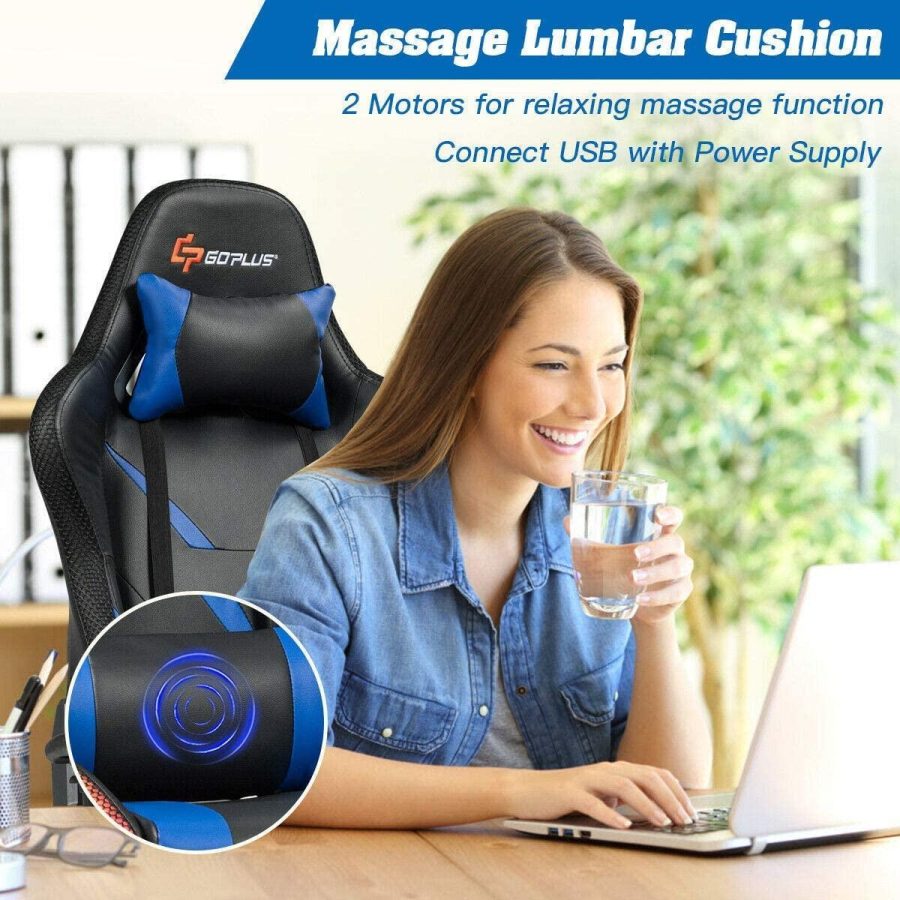 Goplus Massage Gaming Chair with RGB Light, Reclining Backrest Handrails and Seat Height Adjustment Racing Computer Office Chair with Footrest, Ergonomic High Back PU Swivel Game Chair - Image 4