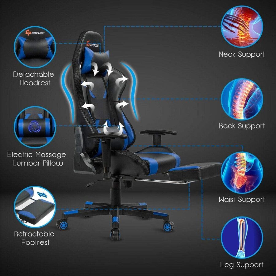 Goplus Massage Gaming Chair with RGB Light, Reclining Backrest Handrails and Seat Height Adjustment Racing Computer Office Chair with Footrest, Ergonomic High Back PU Swivel Game Chair - Image 6