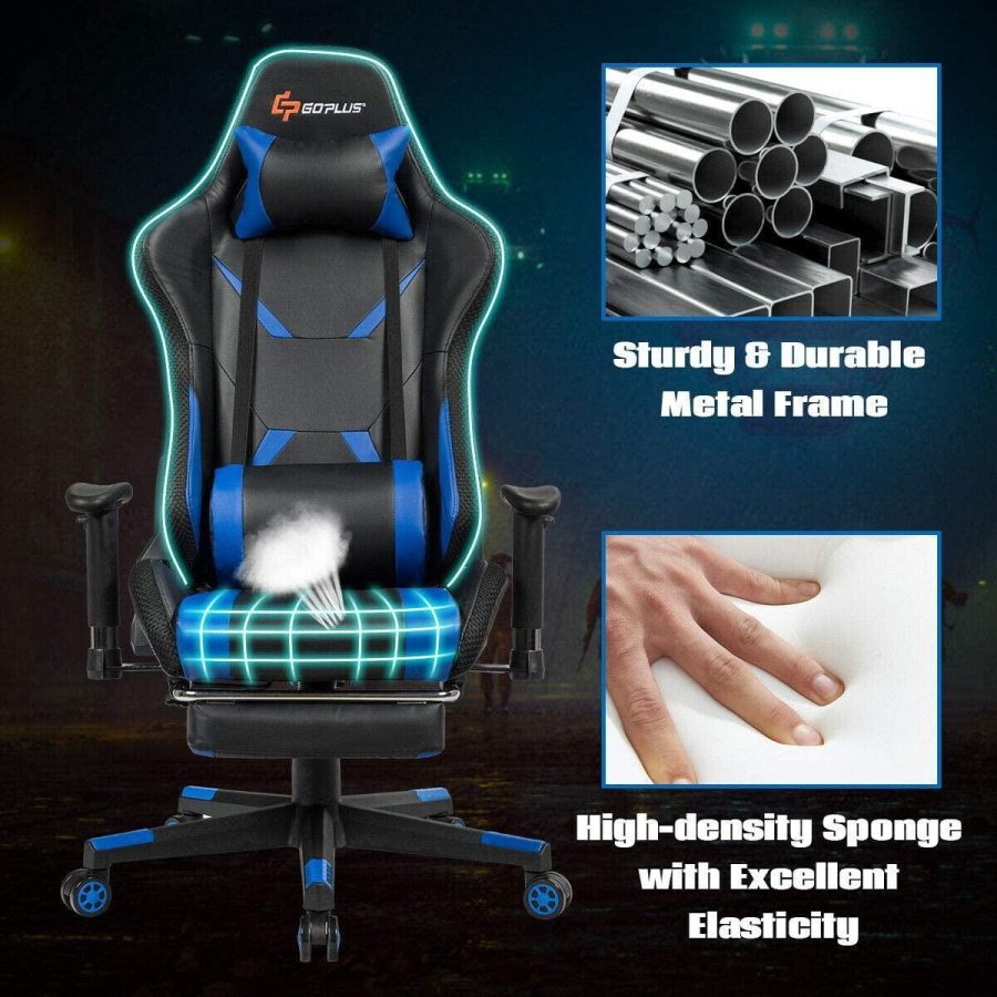 Goplus Massage Gaming Chair with RGB Light, Reclining Backrest Handrails and Seat Height Adjustment Racing Computer Office Chair with Footrest, Ergonomic High Back PU Swivel Game Chair - Image 9