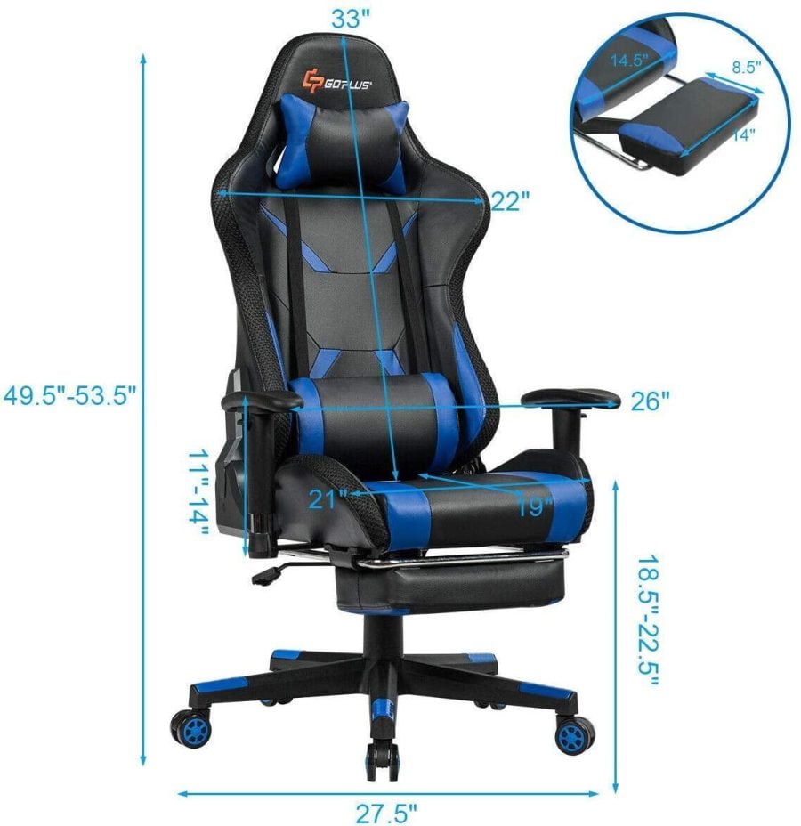 Goplus Massage Gaming Chair with RGB Light, Reclining Backrest Handrails and Seat Height Adjustment Racing Computer Office Chair with Footrest, Ergonomic High Back PU Swivel Game Chair - Image 10