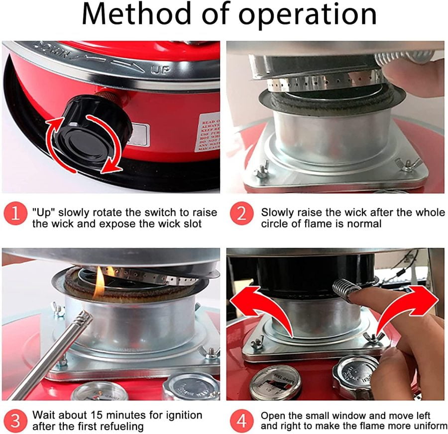 FUDAO Kerosene Stove Heater with Stove Bag Lightweight Portable Stainless Steel Oil Heater Glass Burner for Indoor Camping (Red, 46x33CM) - Image 5