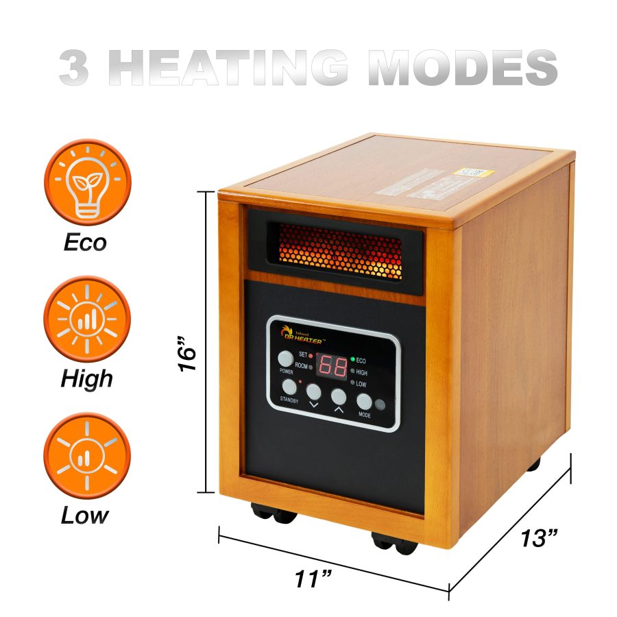 Dr. Infrared Heater DR-968 Electric Portable Infrared Space Heater, 1500-Watt, Cherry - Image 3