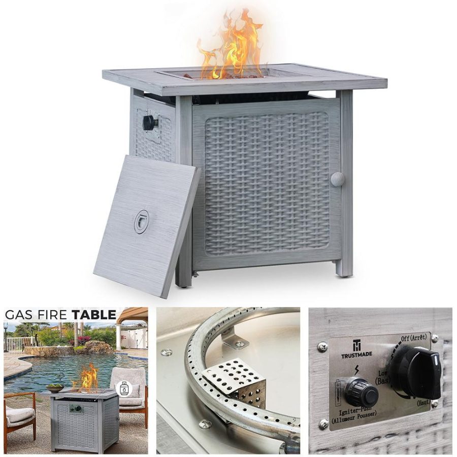 Goory 28in 50000 BTU Heater Fire Pits Cooking Grate Portable Fireplace Bonfire Square Stove Propane BBQ Yard