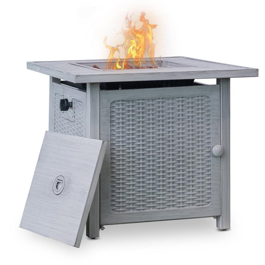 Goory 28in 50000 BTU Heater Fire Pits Cooking Grate Portable Fireplace Bonfire Square Stove Propane BBQ Yard - Image 6