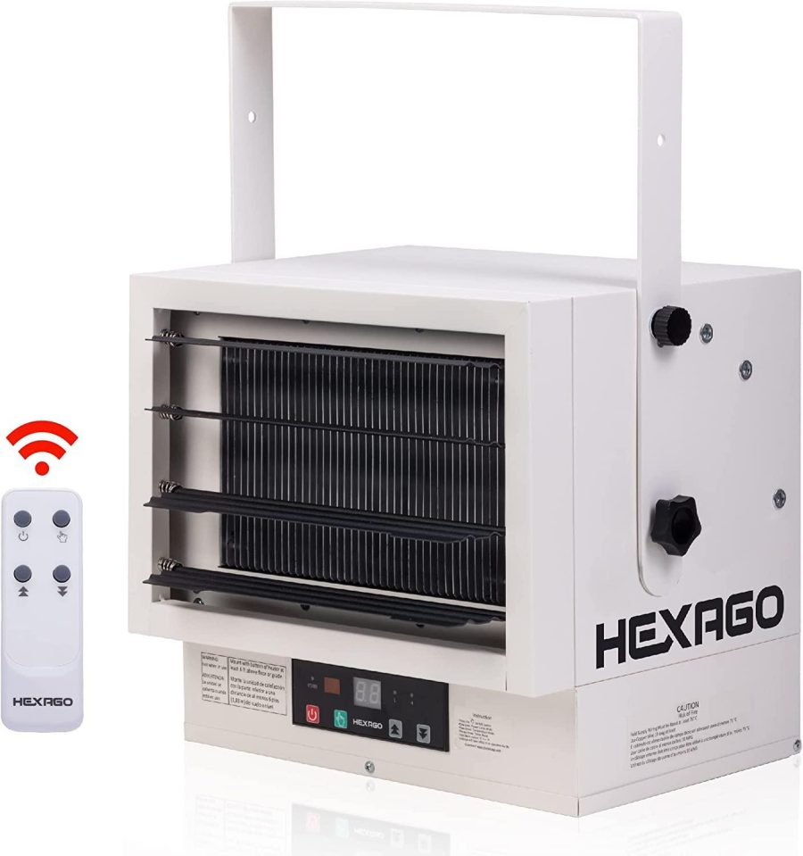 Hexago 7500W Industrial Indoor 240V Electrical Garage Heater Hardwire Space Heater w Remote, Thermostat and Timer, ETL Listed