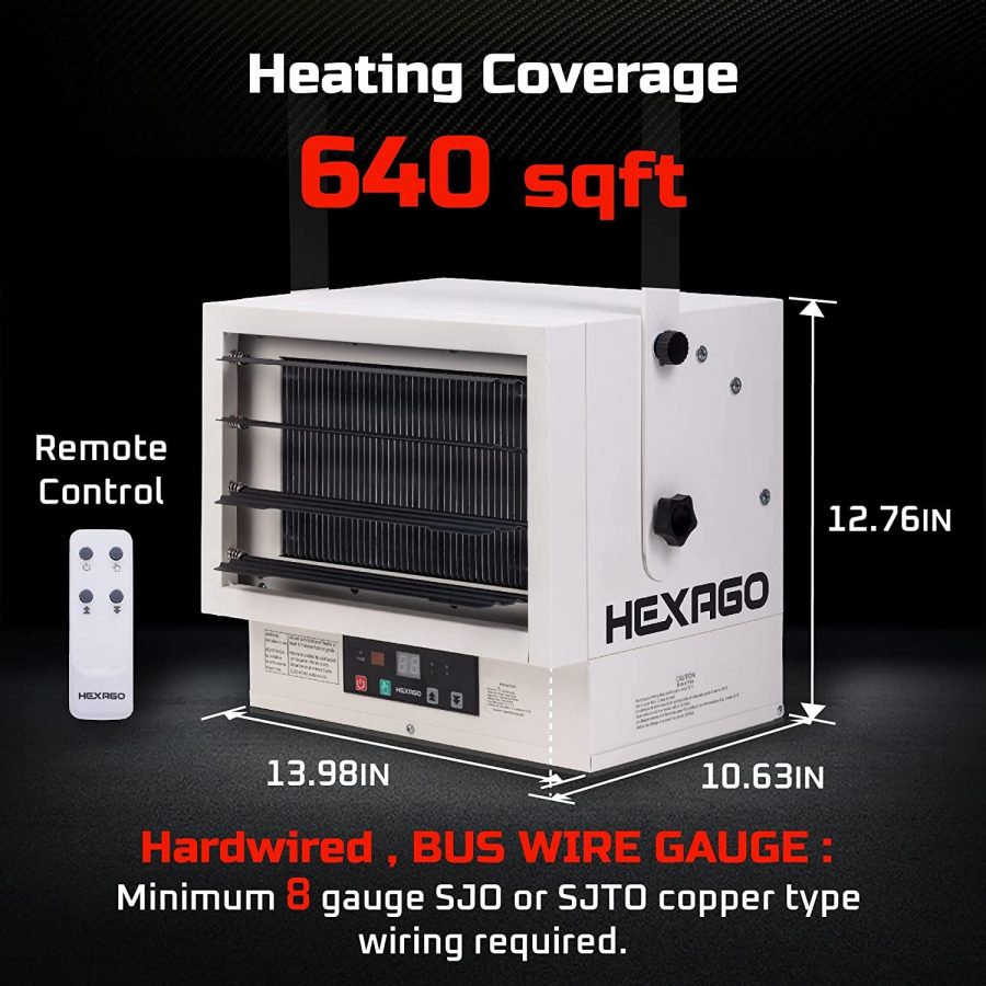 Hexago 7500W Industrial Indoor 240V Electrical Garage Heater Hardwire Space Heater w Remote, Thermostat and Timer, ETL Listed - Image 2